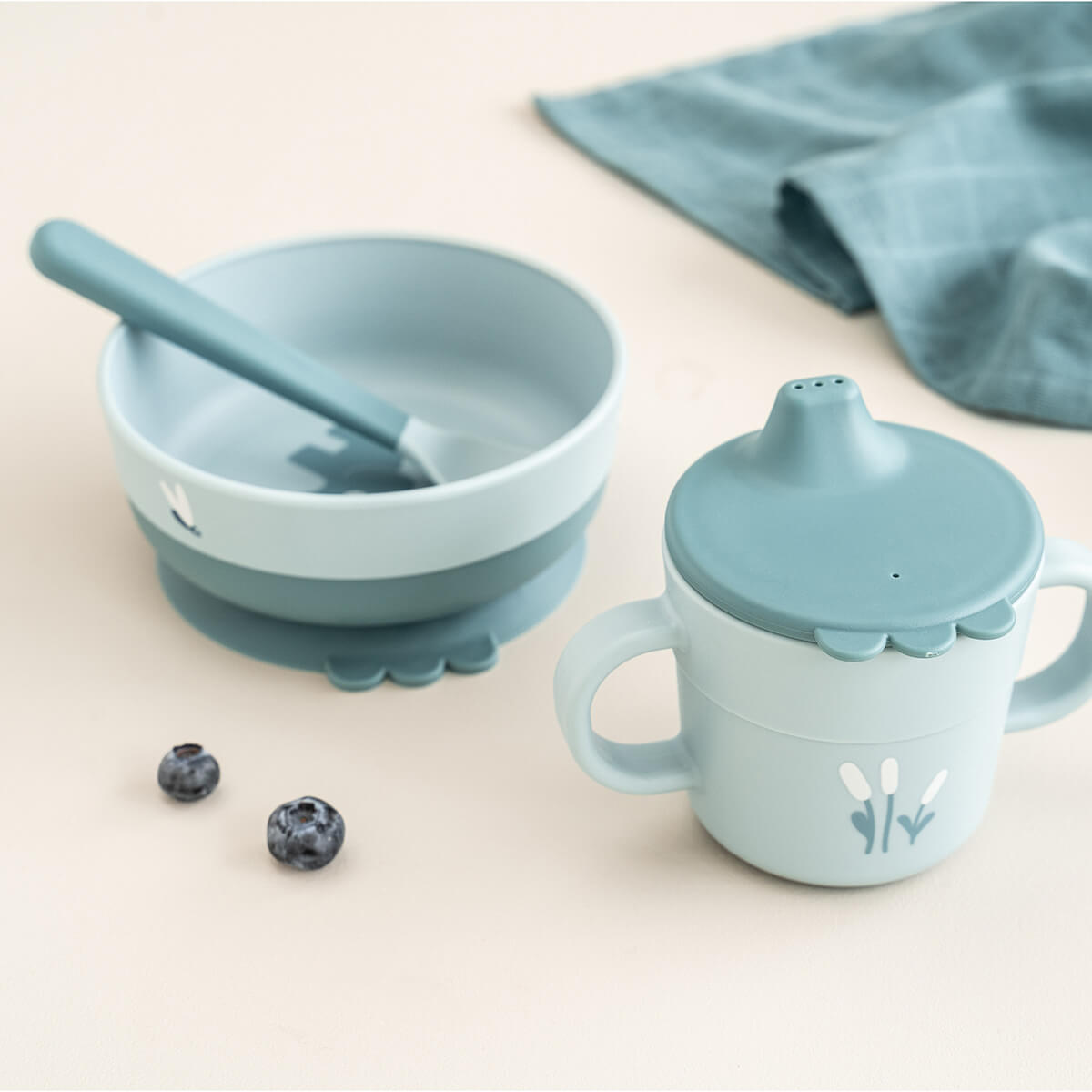 Foodie first meal Geschirr-Set m. Saugfuß - Elphee - Blau