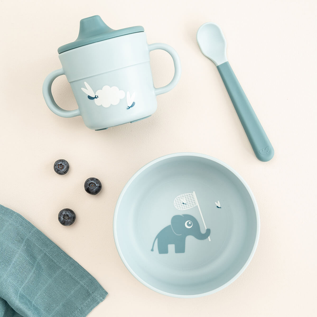 Foodie first meal Geschirr-Set m. Saugfuß - Elphee - Blau
