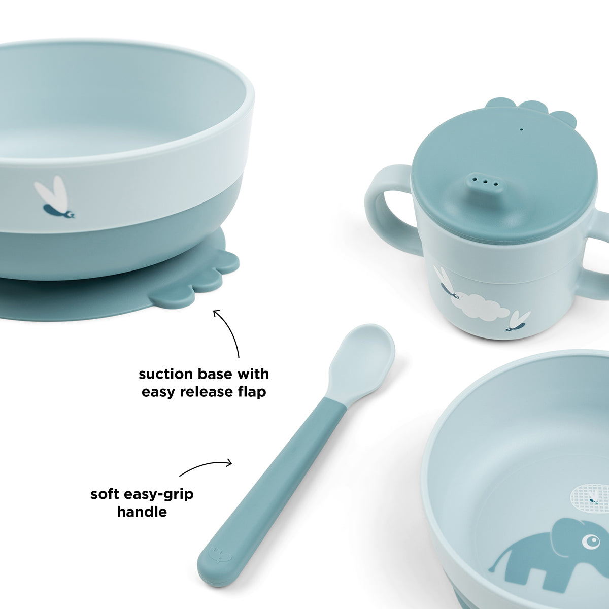 Foodie first meal Geschirr-Set m. Saugfuß - Elphee - Blau