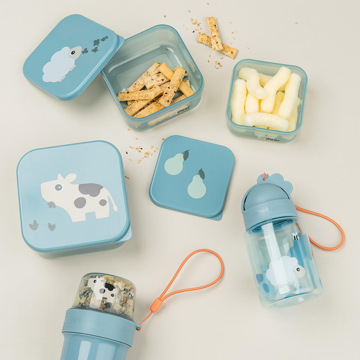Straw bottle - Tiny farm - Blue - 280 ml