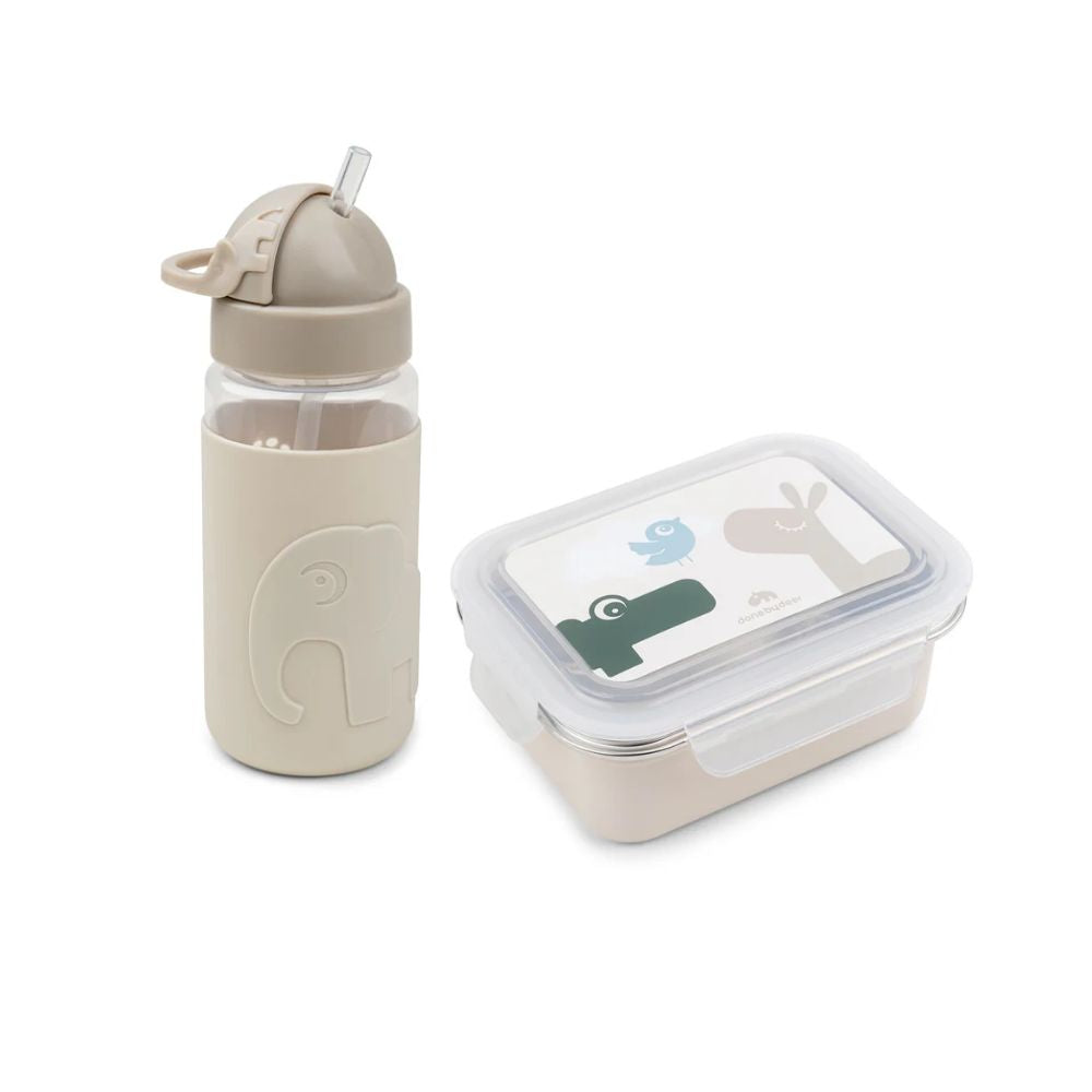 deer friends duo - bottle 350 ml & metal lunchbox - sand