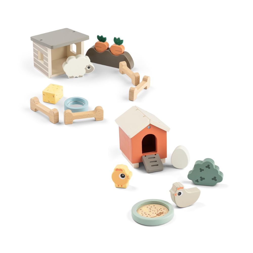 tiny farm legesæt i træ - gavesæt med Clucky & Sheepy