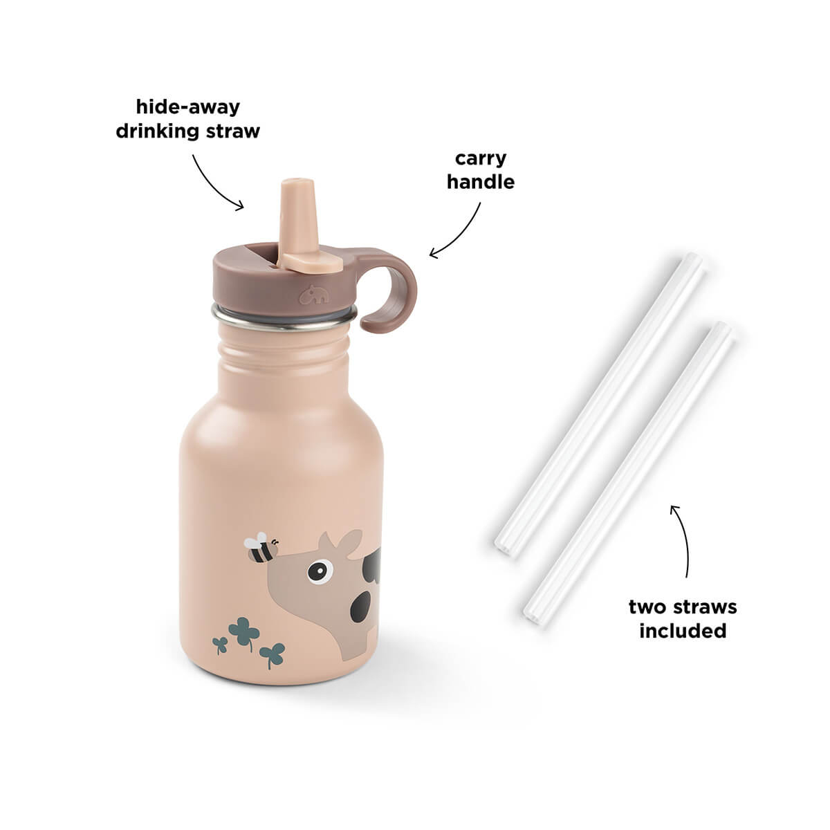 Flaske rustfrit stål - Tiny farm - Pudder - 350 ml