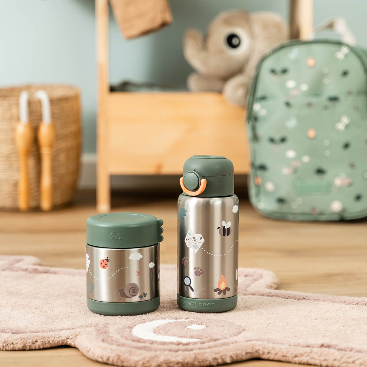 Termoflaske med sugerør – Tiny Trails – Grøn – 340 ml