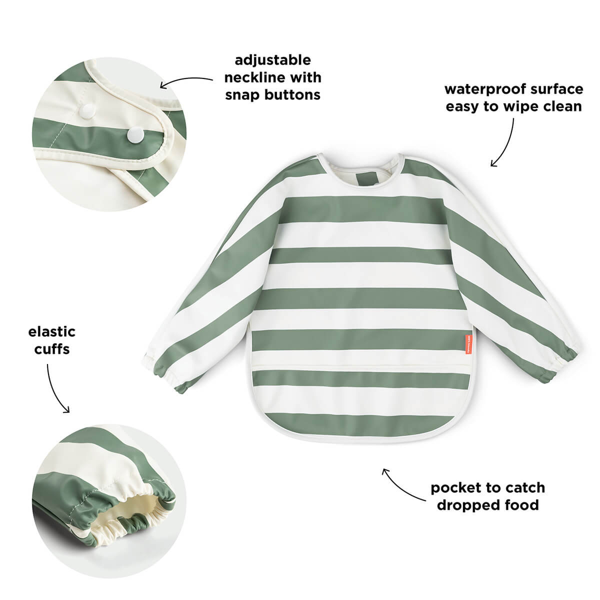 Sleeved pocket bib - Stripes - Green