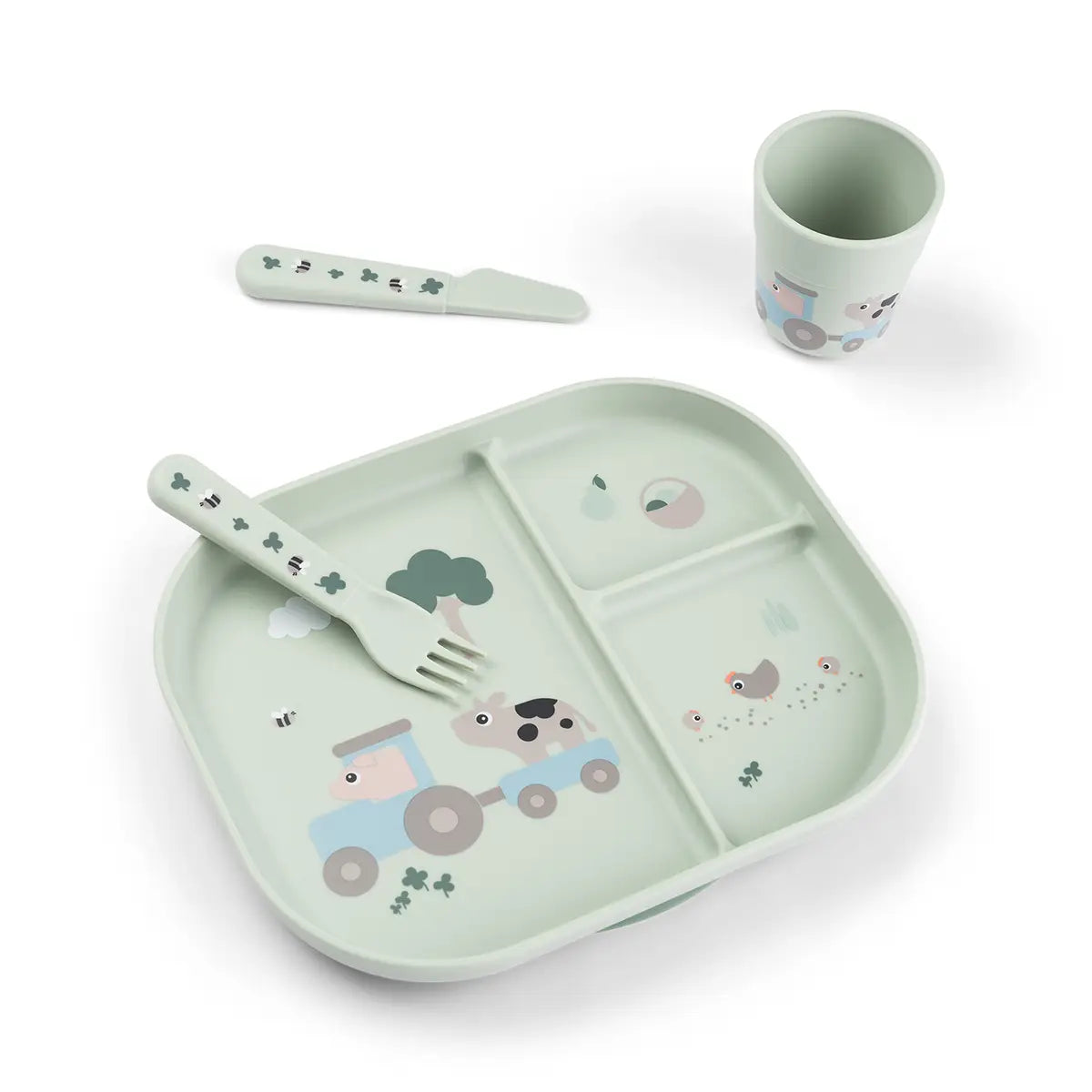 Foodie dinner set w/suction - Tiny farm - Green