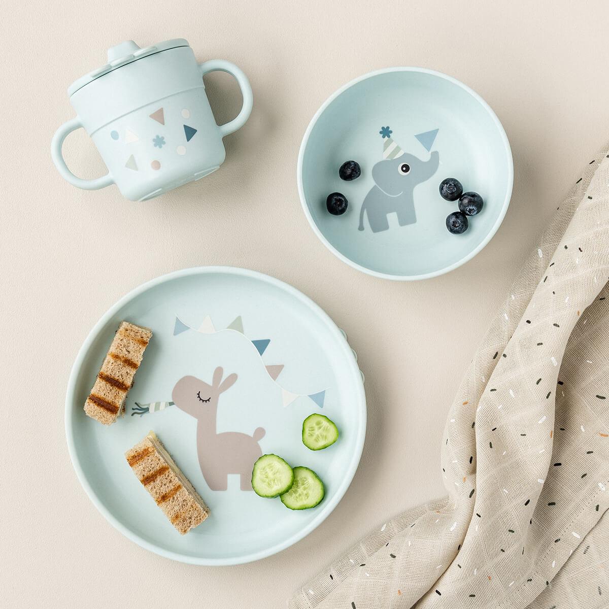 Foodie dinner set w/suction - Celebration - Blue