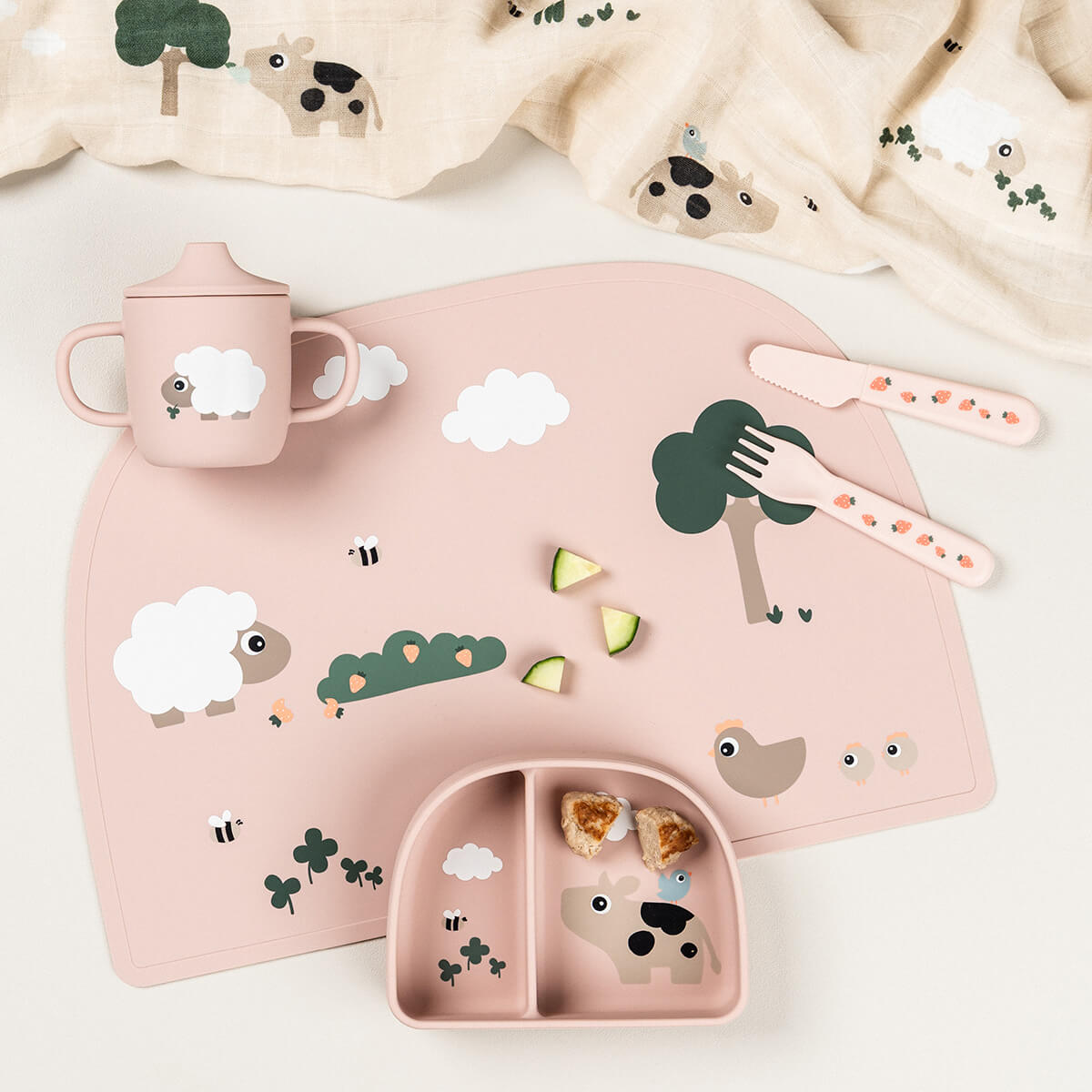 Stick&Stay compartment bowl - Tiny farm - Powder