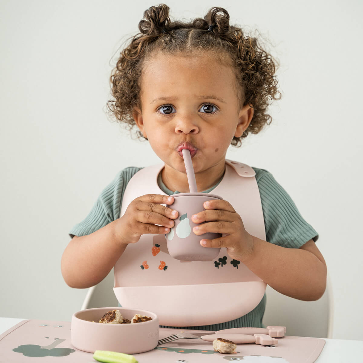 Silicone straw cup 2-pack - Tiny farm - Powder