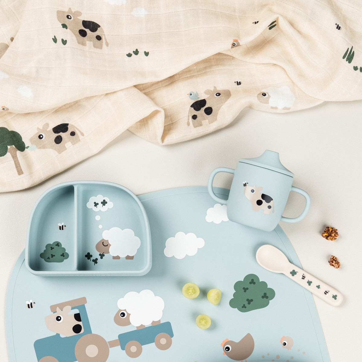 Burp cloth 3-pack - Tiny farm - Sand