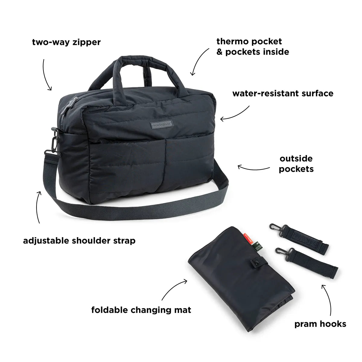 Gesteppte Wickeltasche - Schwarz