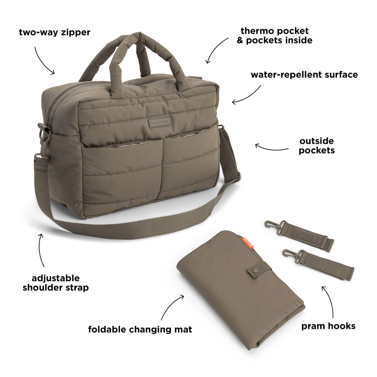 Quiltet pusletaske – Taupe