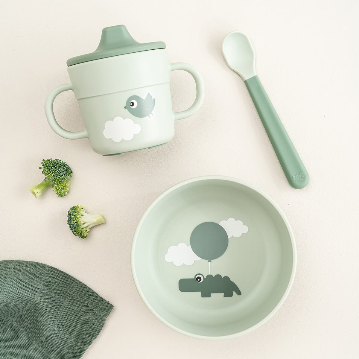Foodie first meal set w/suction - Happy clouds - Green