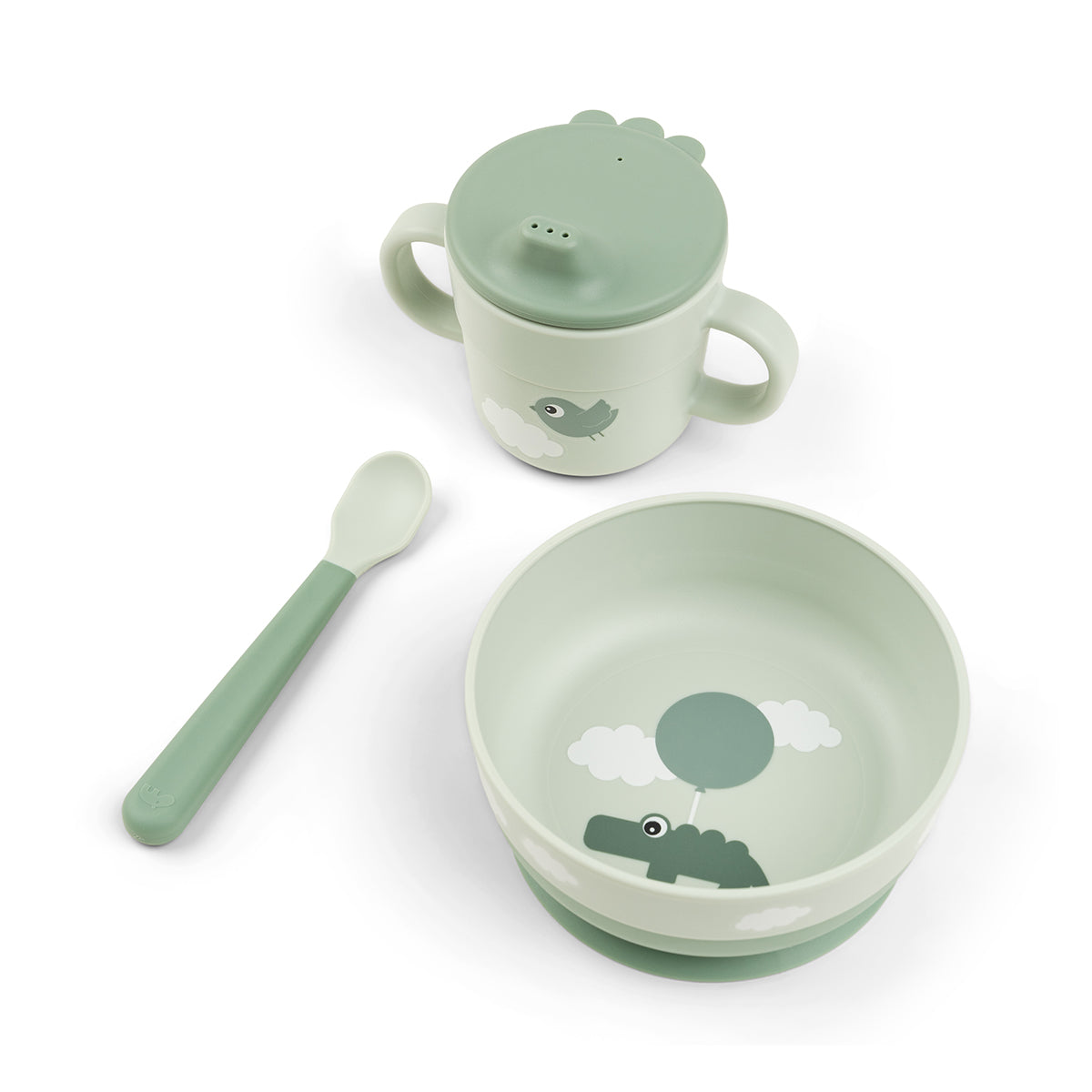 Foodie første spisesæt med sugekop – Happy Clouds – Grøn