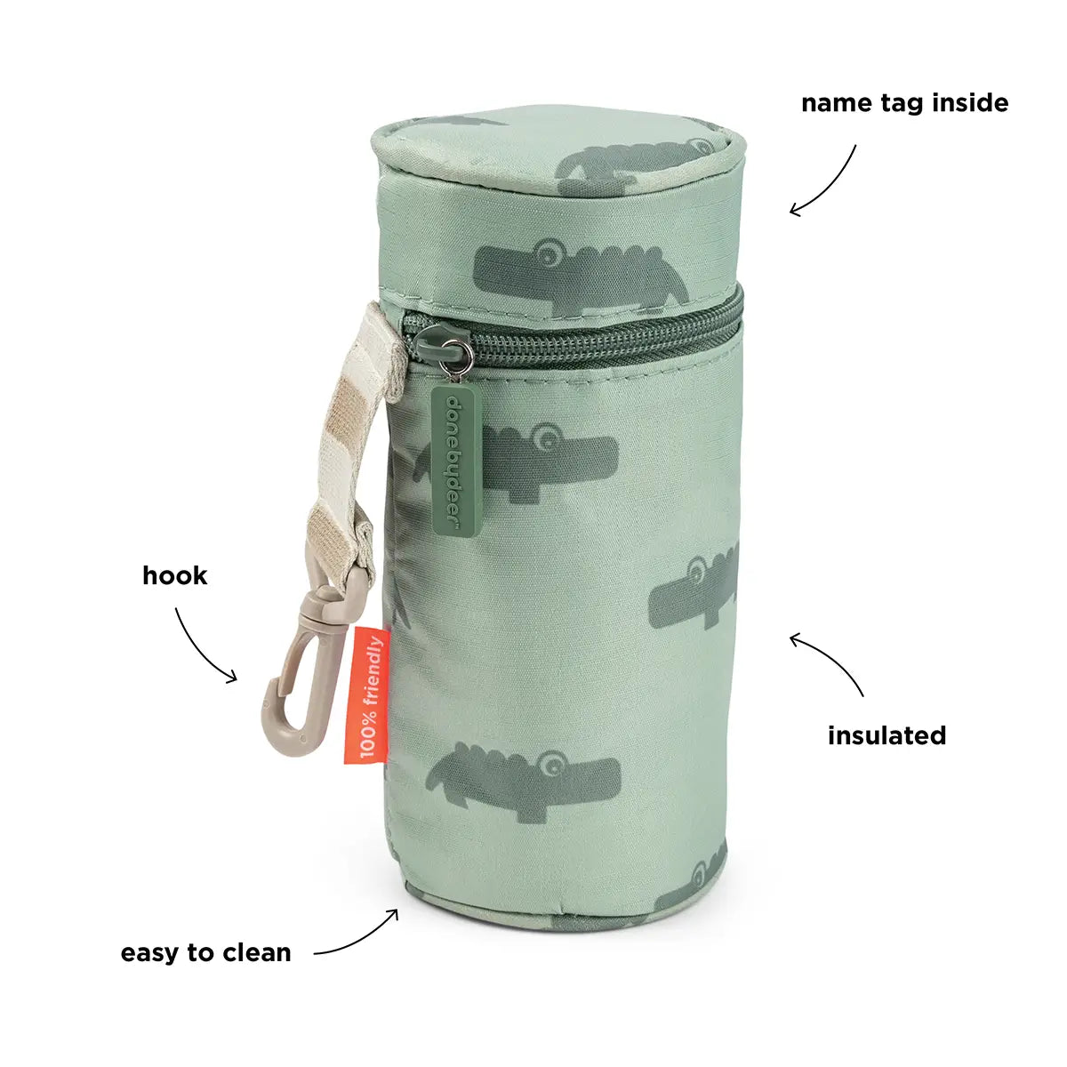 Kids insulated bottle holder - Croco - Green