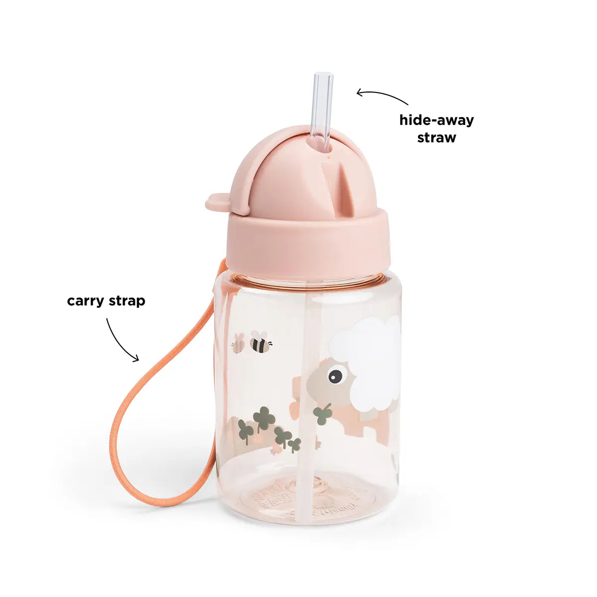 Trinkflasche mit Strohhalm - Tiny farm - Rosa - 280 ml