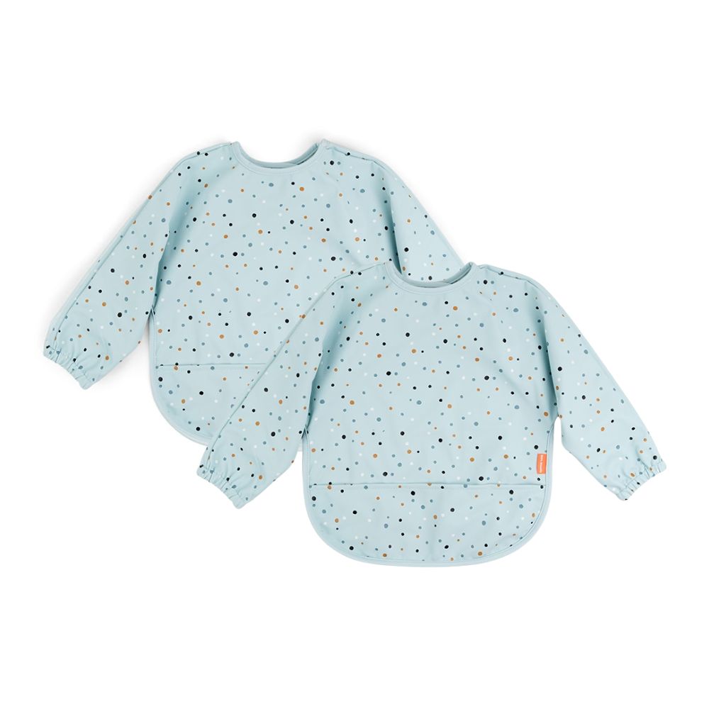 Hagesmæk m/ærmer og lomme - Happy dots - Blå