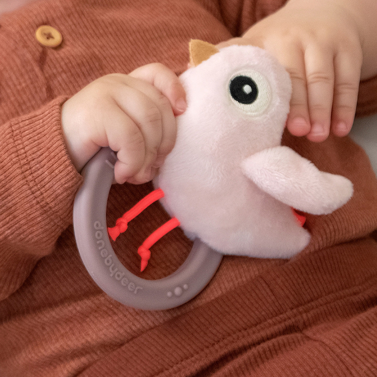 Sensory rattle w/teether - Birdee - Blue