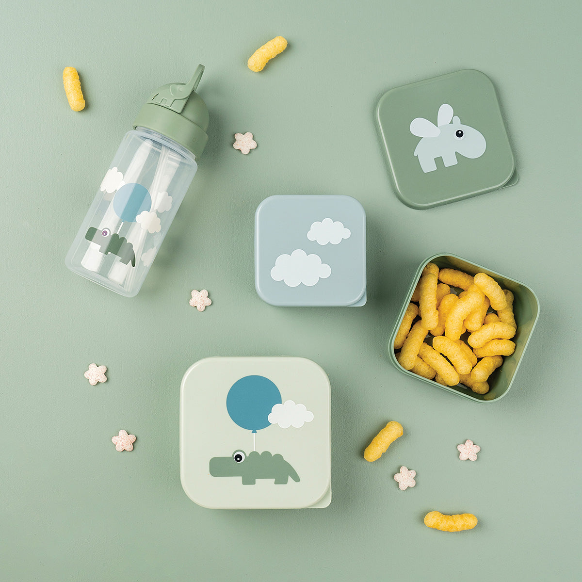 Straw bottle - Happy clouds - Green - 350 ml