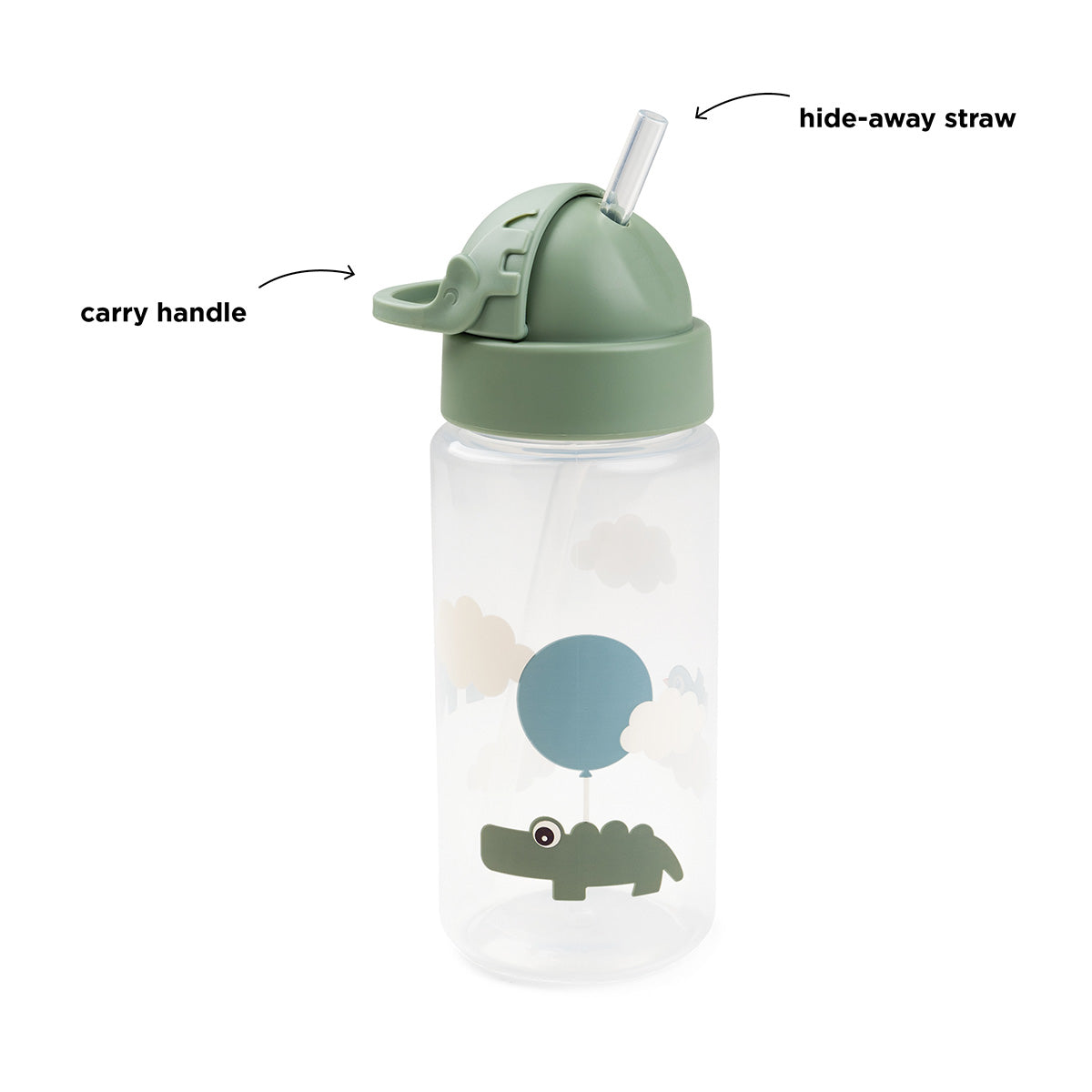 Straw bottle - Happy clouds - Green - 350 ml